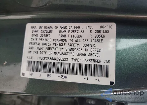 2010 Honda Accord Exl from USA, damaged, VIN 1HGCP3F89AA028223